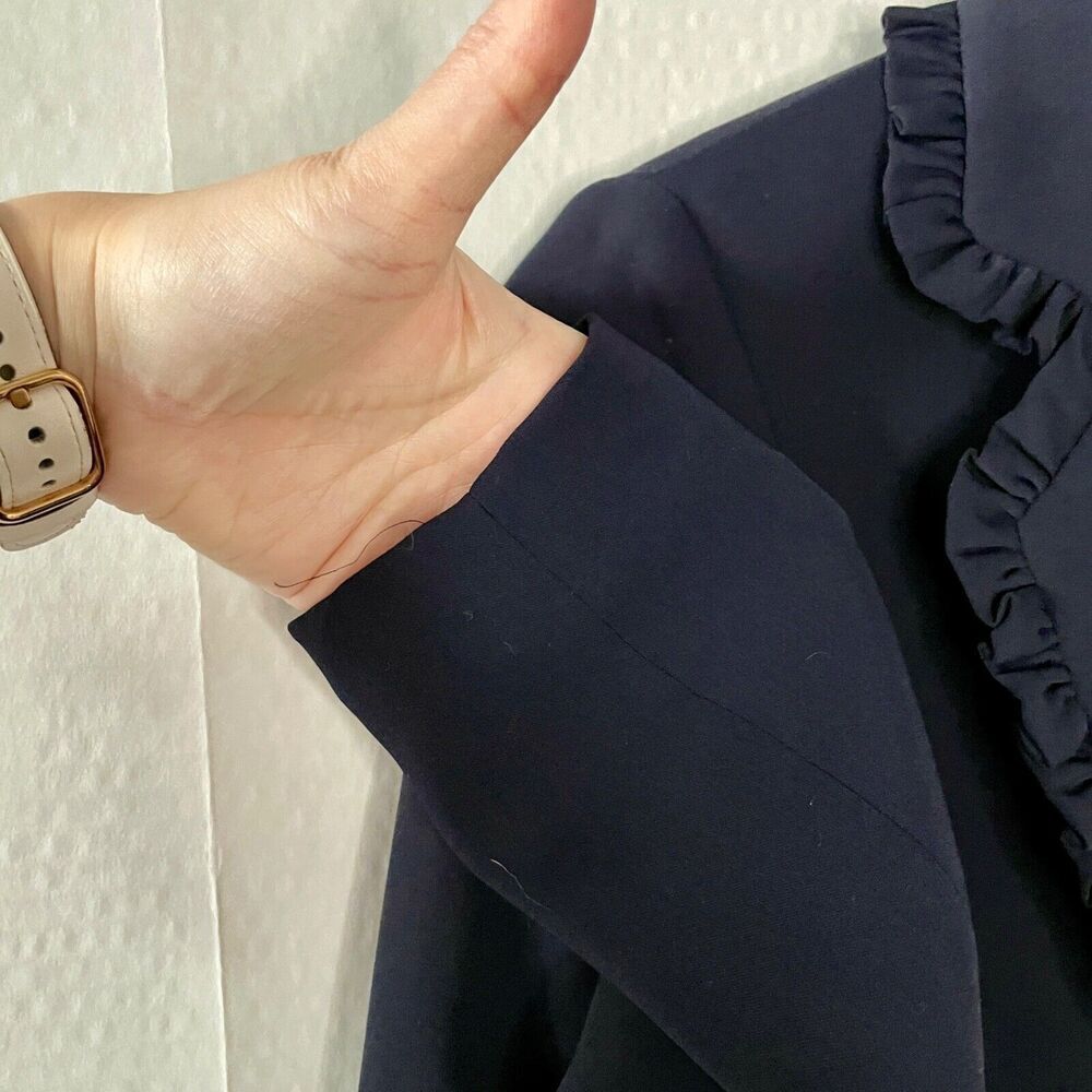 NWOT MNG Suit Mango Size XS Blazer Jacket - Navy Ruffles Long Sleeve Classic - Picture 5 of 9
